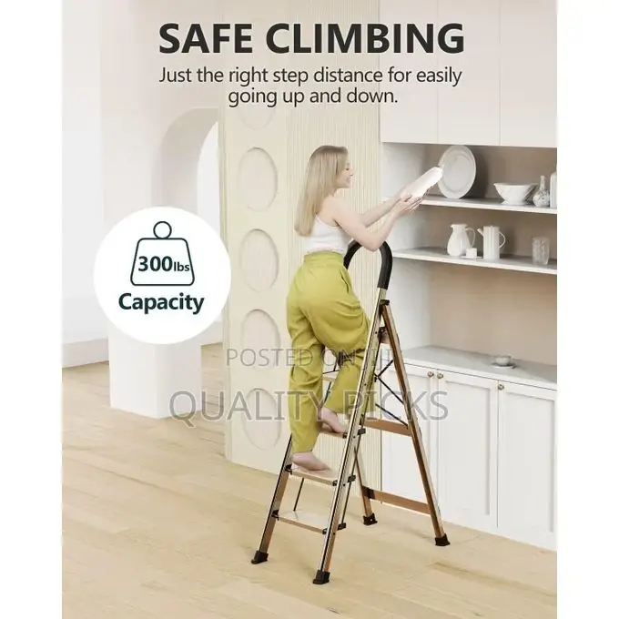 5 Step Ladder, Folding Step Stool With Anti-Slip Wide
