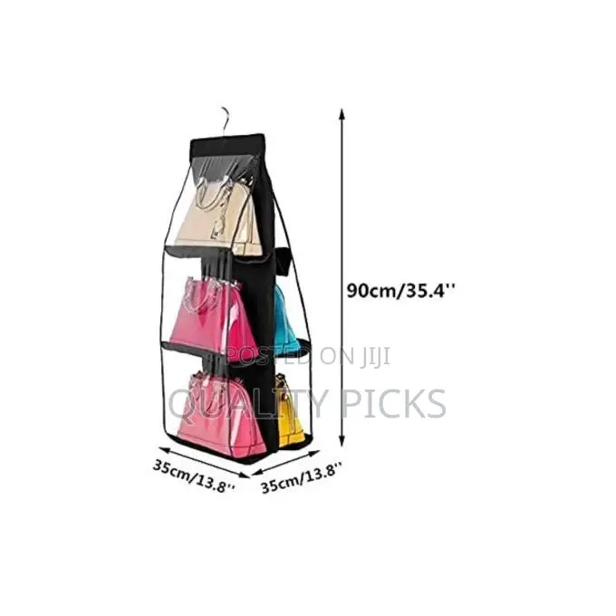 6 Pockets Hanging Handbag Purse Organizer Wardrobe,Black