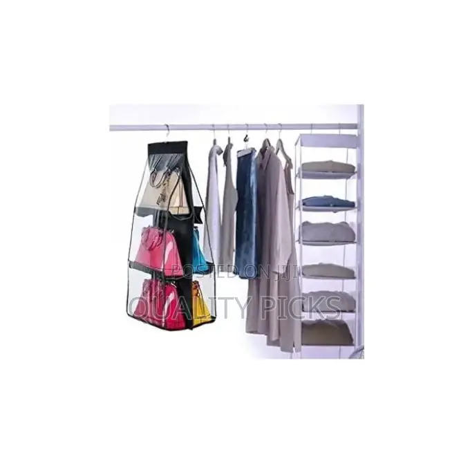 6 Pockets Hanging Handbag Purse Organizer Wardrobe,Black