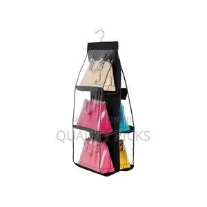 6 Pockets Hanging Handbag Purse Organizer Wardrobe,Black