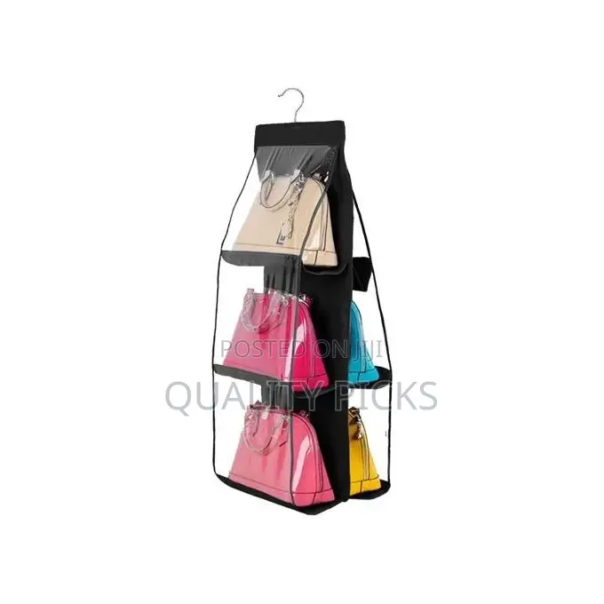 6 Pockets Hanging Handbag Purse Organizer Wardrobe,Black