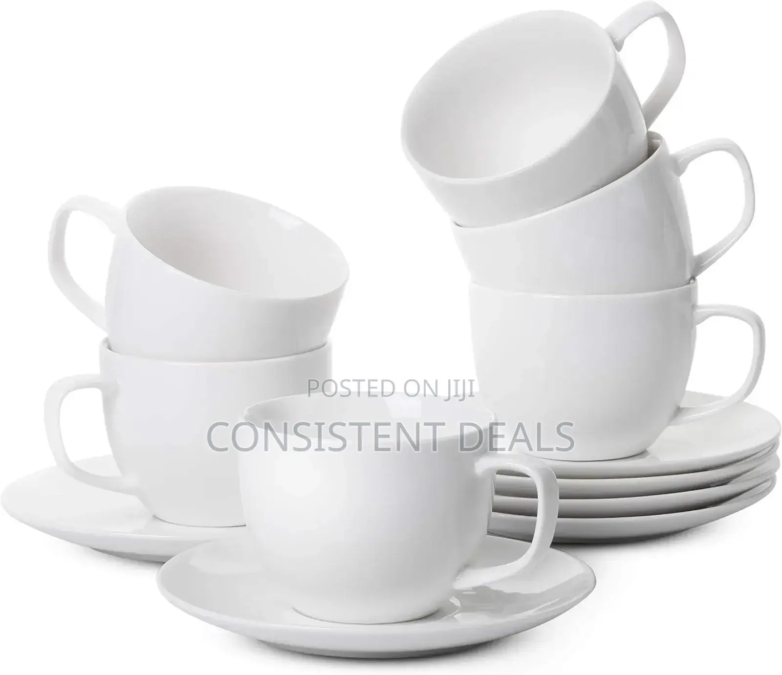 6pcs Tea Cups and Saucers - White