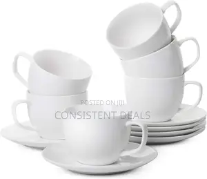 6pcs Tea Cups and Saucers - White