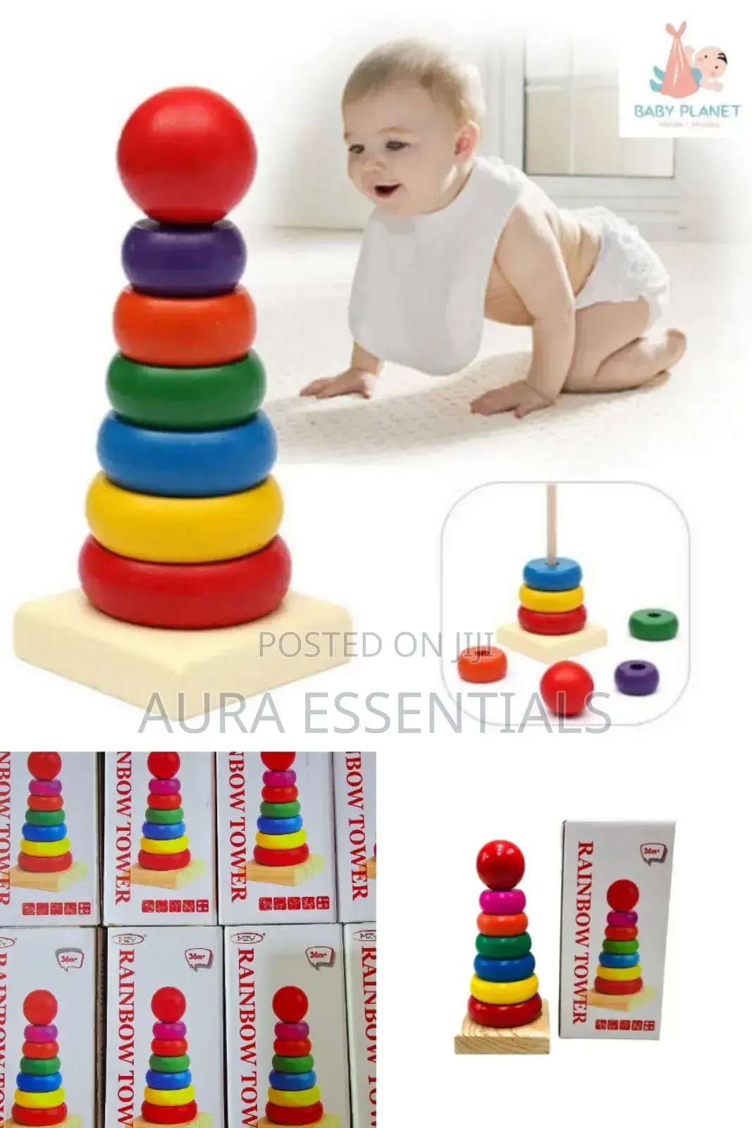 Wooden Stacker Rainbow Ring Tower