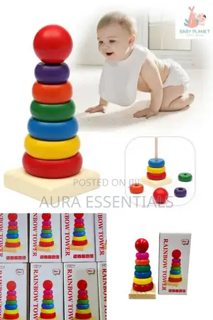 Wooden Stacker Rainbow Ring Tower