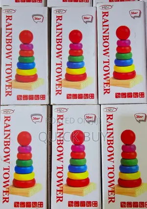 Funny Wooden Rainbow Tower Colorful Rings Educational Toyset