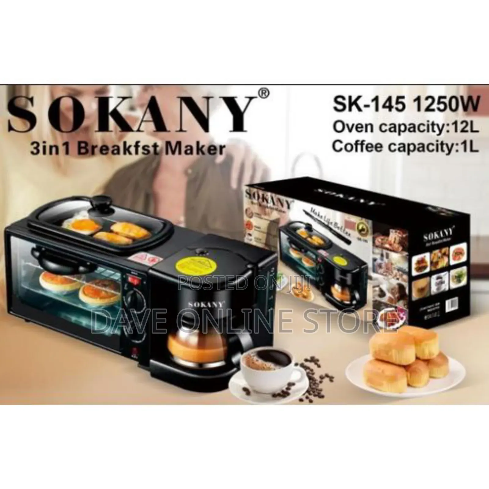 3 in 1 Home Breakfast Maker Coffee Frying Pan Bread -Black
