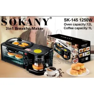 3 in 1 Home Breakfast Maker Coffee Frying Pan Bread -Black