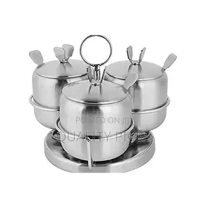 3 Piece Stainless Steel Spice Sugar Bowl Canister Set-