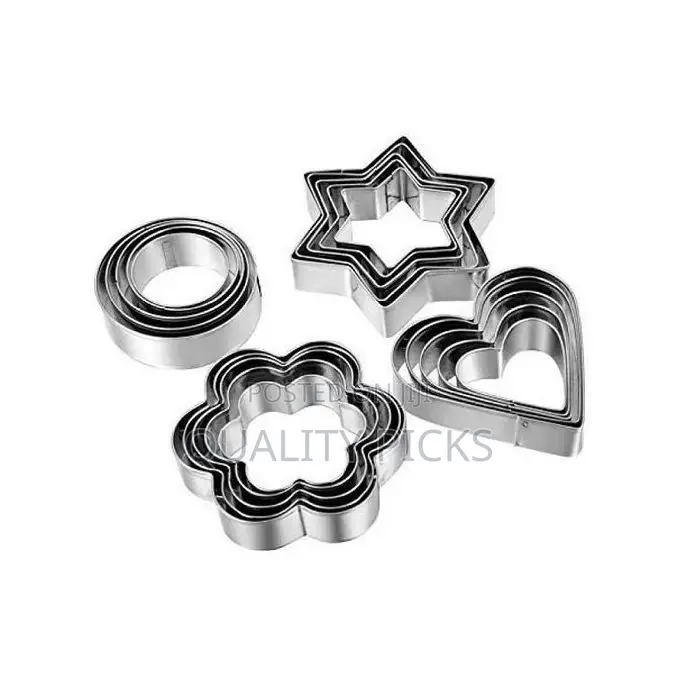 12 Piece, 4 Shape Stainless Steel Cookie Cutters - Silver