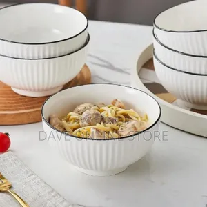 Set of 6 White Ceramic Bowls for Dessert, Oatmeal,Ice Cream