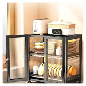 2 Tier Transparent Modern Kitchen Glass Storage Cabinet