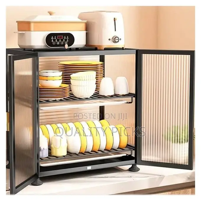 2 Tier Transparent Modern Kitchen Glass Storage Cabinet