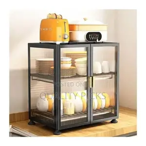 2 Tier Transparent Modern Kitchen Glass Storage Cabinet