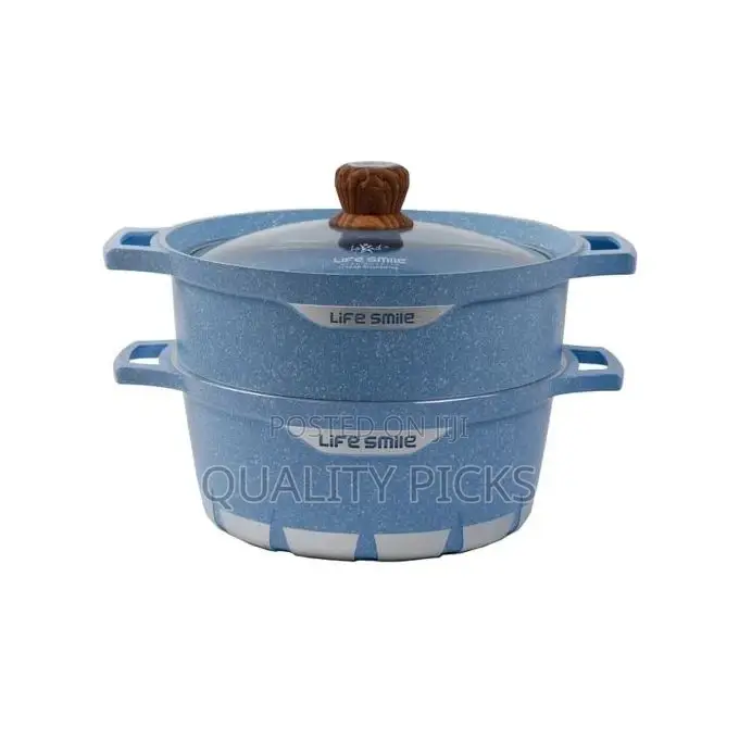 Life Smile 2 Pc Granite Coated Soup Saucepan Pot and Steamer