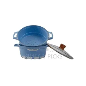 Life Smile 2 Pc Granite Coated Soup Saucepan Pot and Steamer