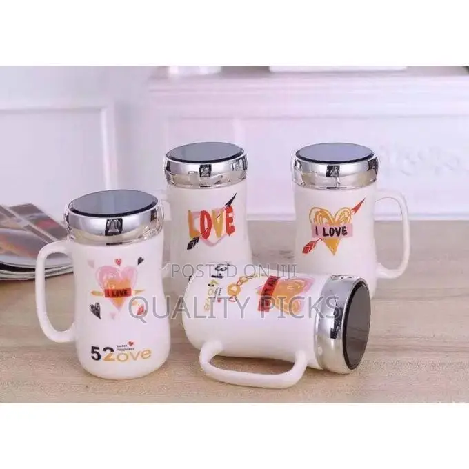 1 Piece of Unique Love Mug With Mirror Lid Ceramic Tea Mug