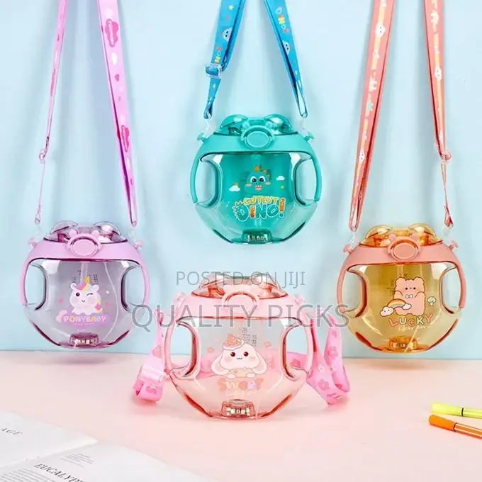 1 Set 450ml Water Bottle Shoulder Strap Donut Round Cup