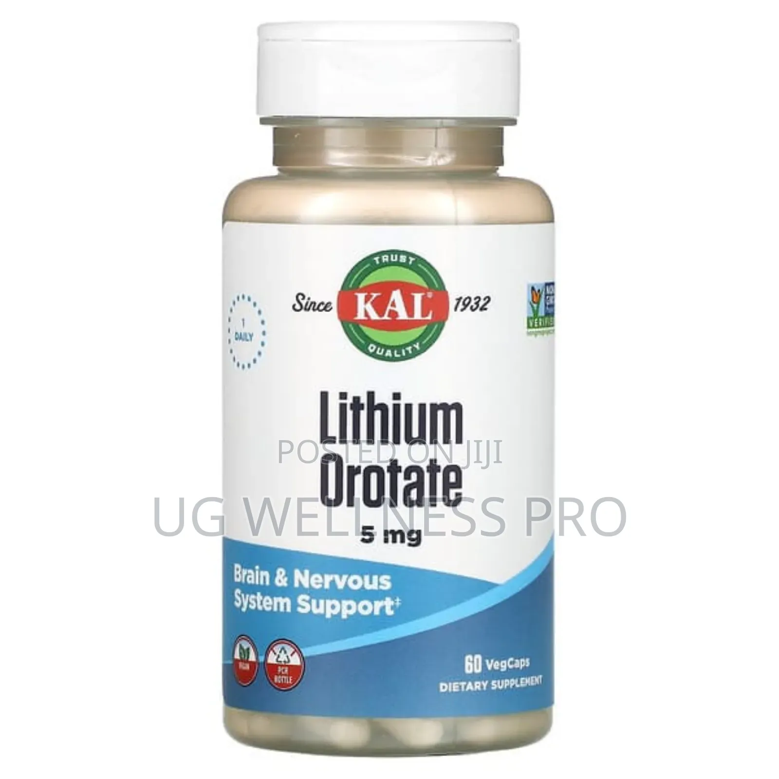KAL, Lithium Orotate, 5 Mg, 60 Vegcaps for Brain Support