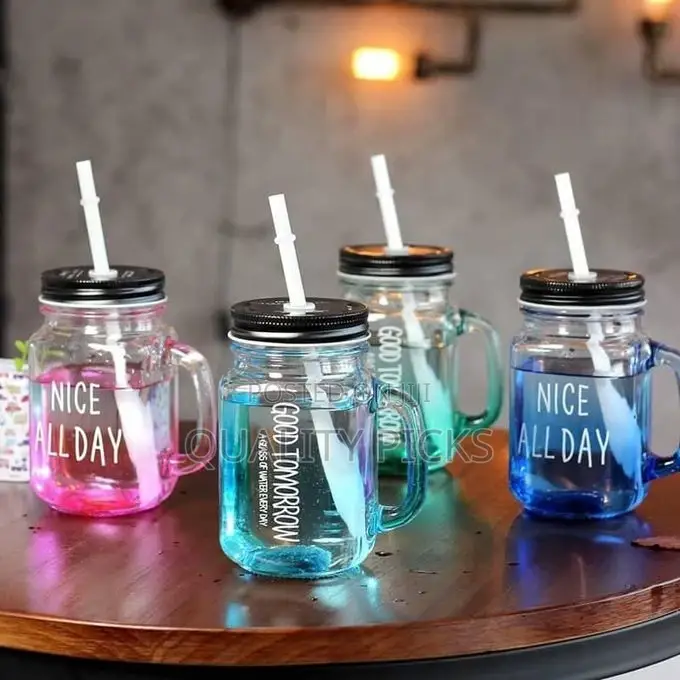 6 Set 16 Oz Assorted Colored Steel Lid Mason Jar Mugs