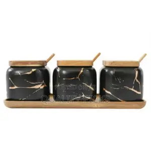 Spice Jars Set Marble Seasoning Box 3pcs Condiment Pots