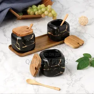 Spice Jars Set Marble Seasoning Box 3pcs Condiment Pots