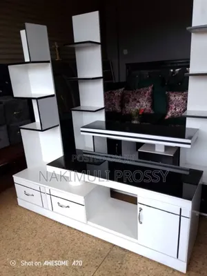 Tv Stand With Shelves in White and Black