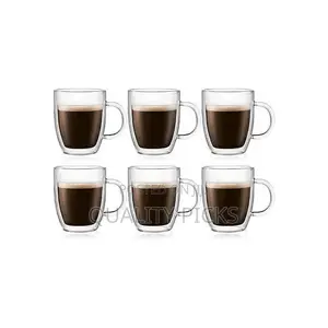 6 Piece Double Wall Glass Coffee Mugs Set With Handle