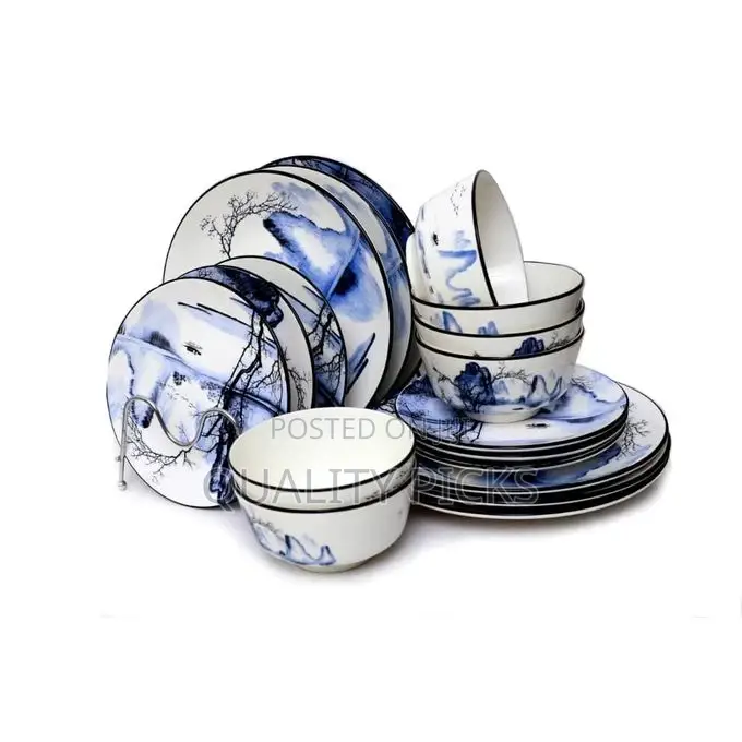 18 Piece Round Landscape Food Plates, Sideplates Dinner Set