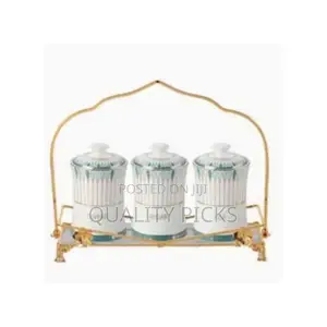 Life Smile 3 Piece Ceramic Sugar Bowl Coffee Tea Canister
