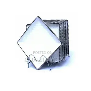 6 Pieces of Square Silver Beaded Dinner Plates - White