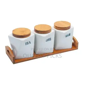 Ceramic Twisted Tea Coffee Sugar 3 Canisters Set