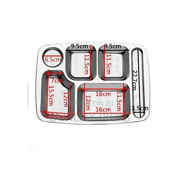 Stainless Steel Rectangle 6 In1 Component Dinner Plate Tray