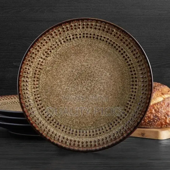 6-Piece Dotted Stoneware Dinner Plates Set, Service for 6