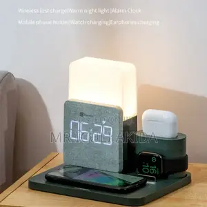Wireless Charger WTH Digital Alarm Clock Warm Night Light