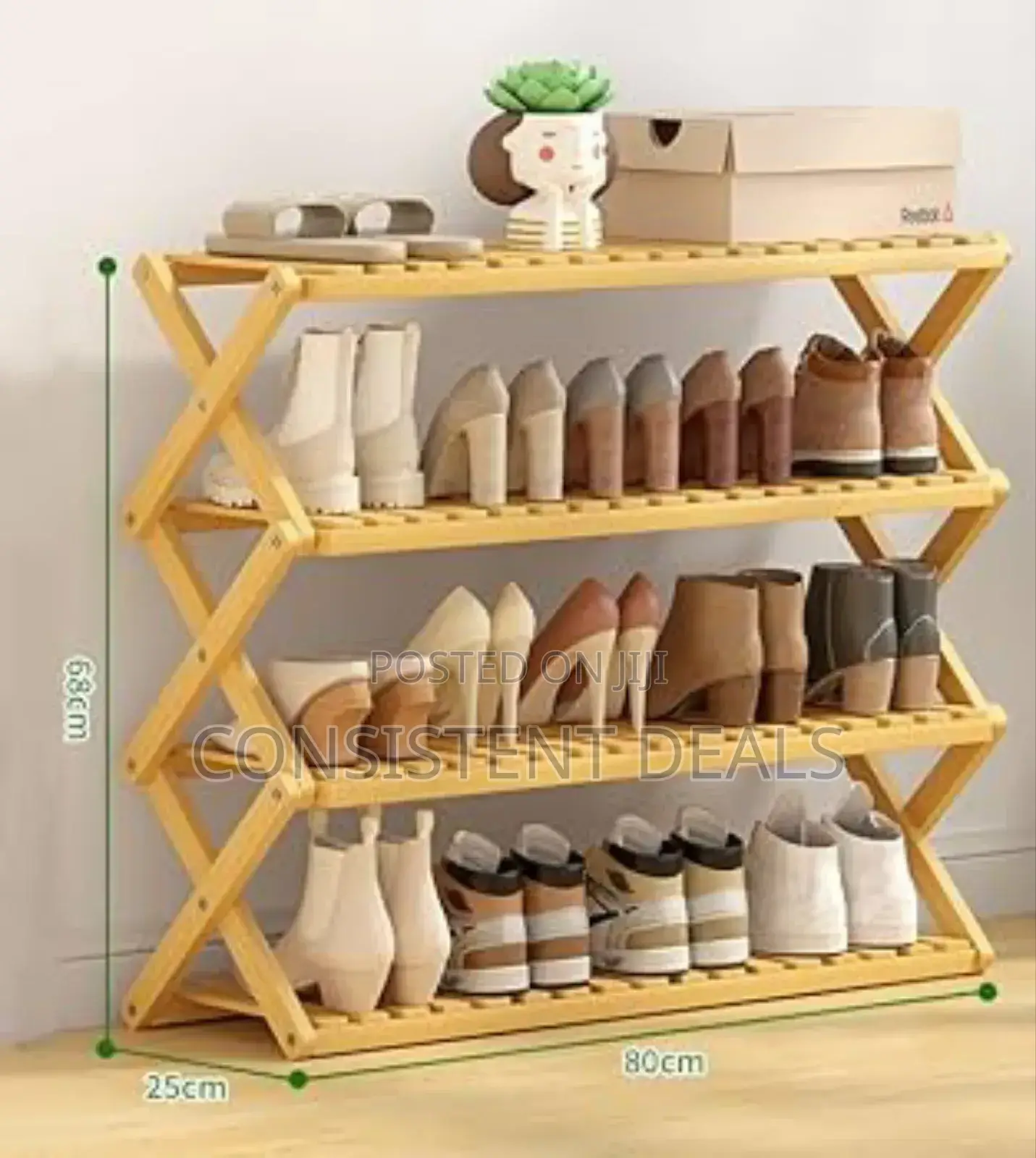 Wooden Foldable 4 Layer Shoe Rack