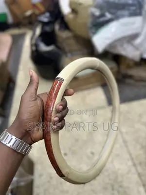 Cream Leather Woody Design Steering Wheel Covers