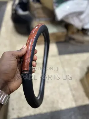 Black Leather Woody Steering Wheel Cover
