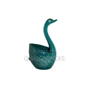 Ceramic Swan Fork, Spoon Cutlery Stand Holder - Green
