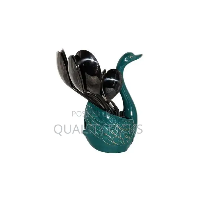 Ceramic Swan Fork, Spoon Cutlery Stand Holder - Green