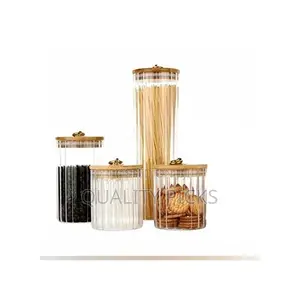 4PC Airtight Storage Pantry Food Glass Jars With Bamboo Lids