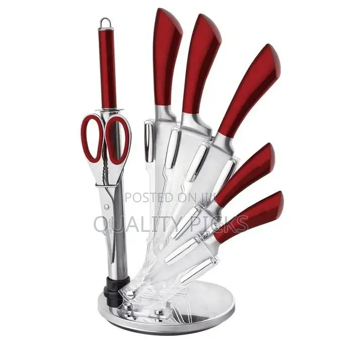 9 Piece Stainless Steel Rotating Stand Kitchen Knife Set