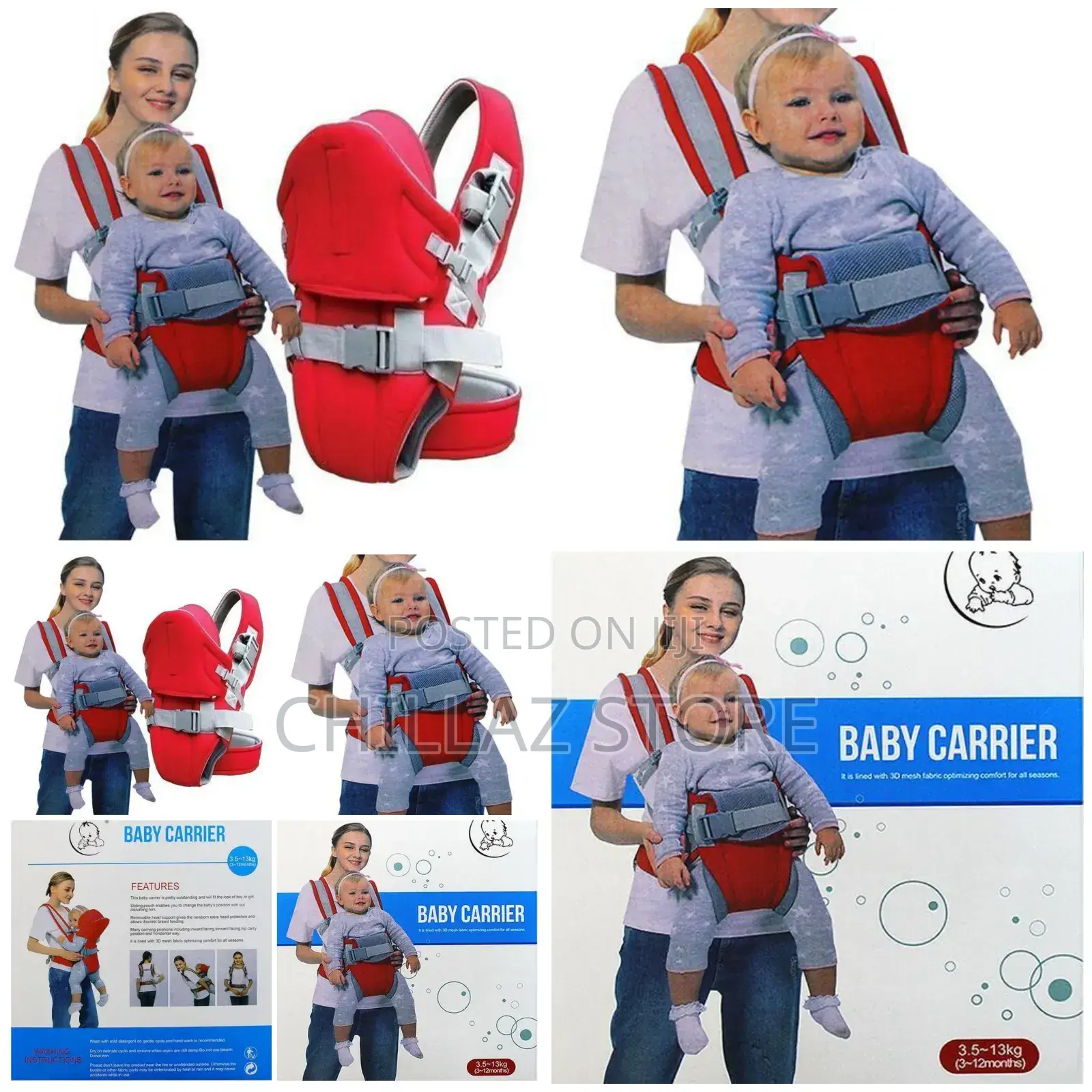 New Comfortable Baby Carrier With a Hood - Red