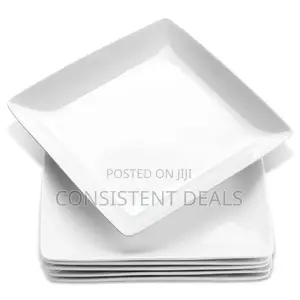6 Piece Square Porcelain White Plates