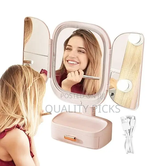 Foldable Vanity Mirror, 3 Color Lighting Makeup Mirror