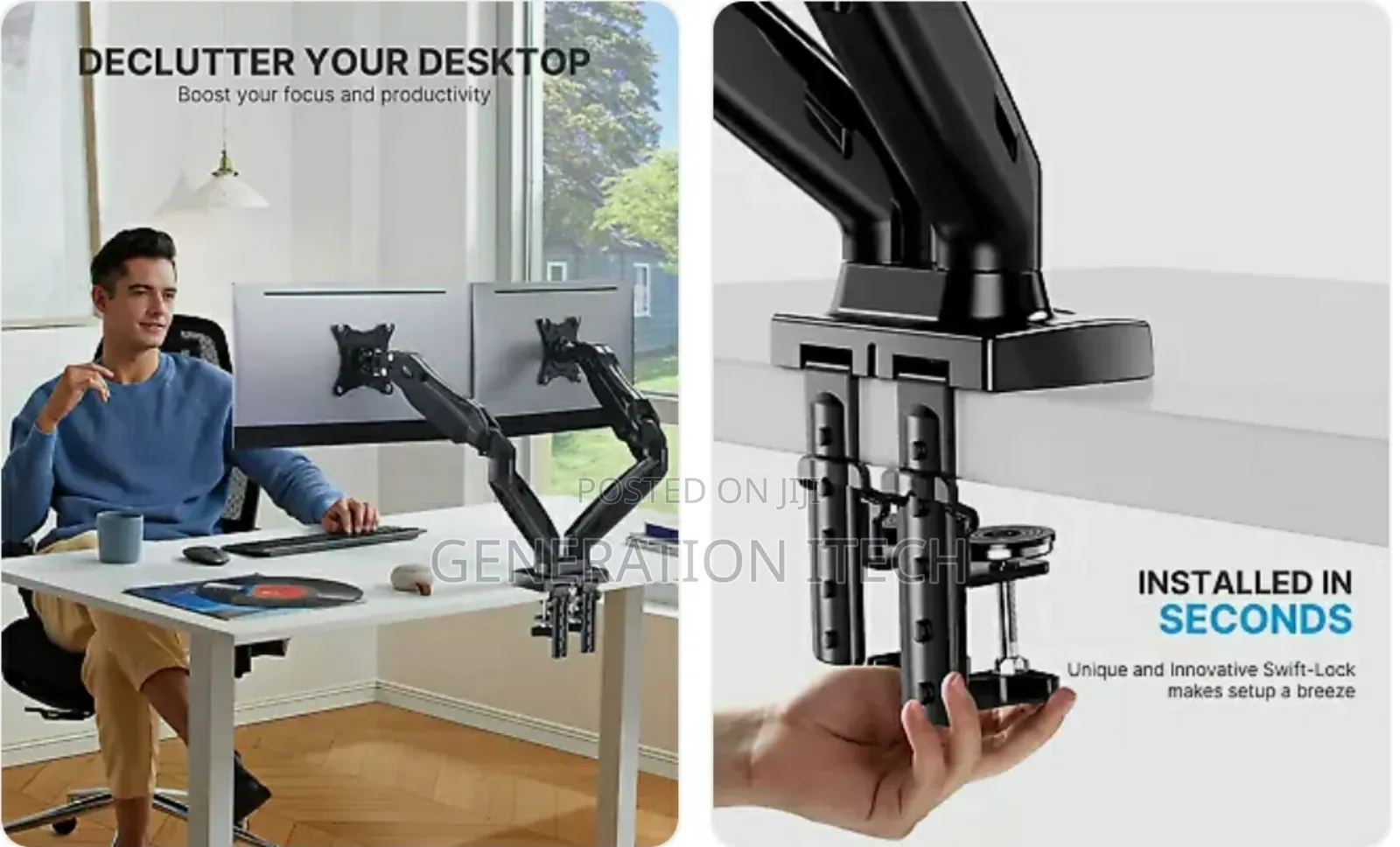 Double Arm Monitor Table Stand - Fully Adjustable