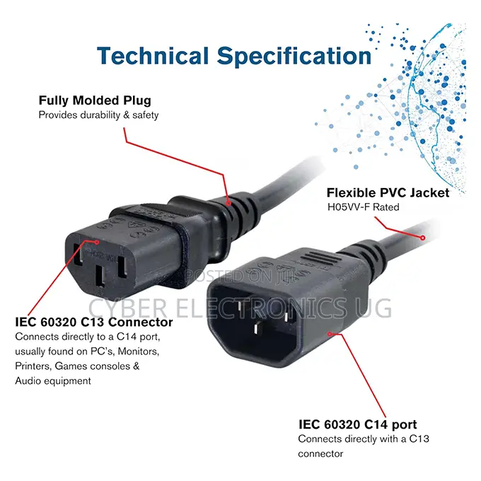 Computer to PDU Power Extension Cord, Power Extension Cable