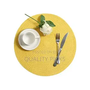 6 Round Decorative Placemats Table Mats- Light Yellow
