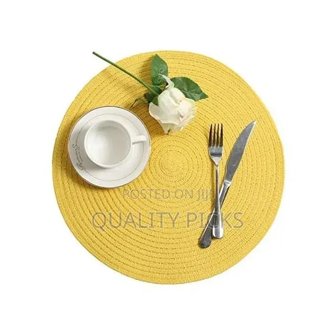 6 Round Decorative Placemats Table Mats- Light Yellow