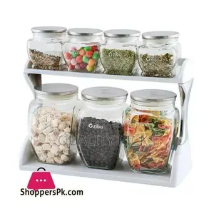 Oziba 7 PCS Glass Airtight Spice Jars Set Sugar Tea Coffee